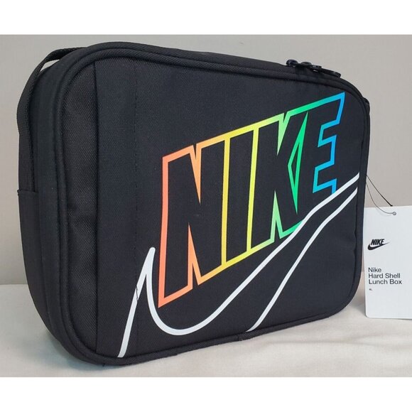 Nike Lunch Box Futura Insulated Hard Shell 4L Black Rainbow Logo Swoosh School - Picture 1 of 8